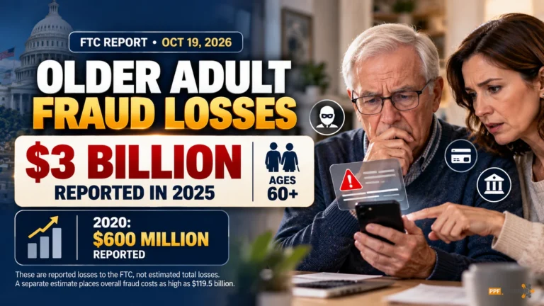 FTC older adults fraud losses 2025 graphic: Americans ages 60 plus reported $3 billion versus about $600 million in 2020