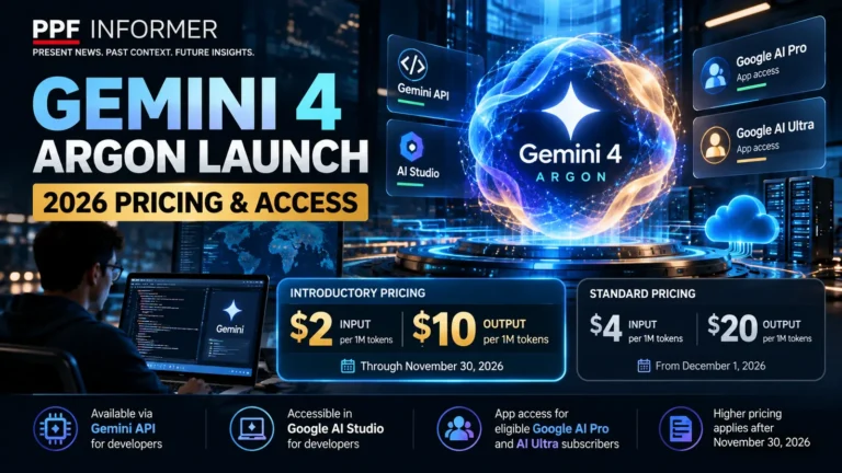 Gemini 4 Argon launch 2026 pricing and access illustration showing Google AI API input and output token rates