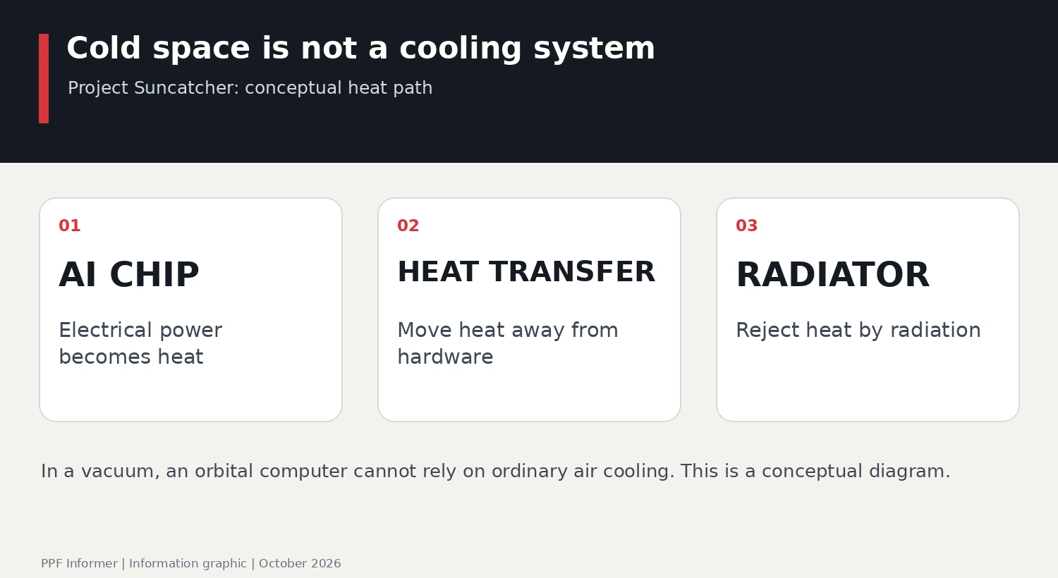 Project Suncatcher: Cold space is not a cooling system; AI CHIP, HEAT TRANSFER, RADIATOR