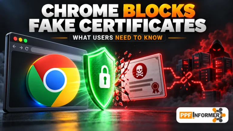 Conceptual Chrome domain hijacks illustration showing a shield blocking an unauthorized HTTPS certificate.